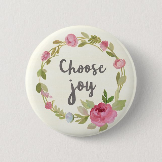 Choose Joy | Pink Pastel Roses 6 Cm Round Badge (Front)