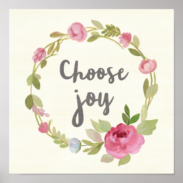 Choose Joy | Pink Pastel Roses Poster (Front)