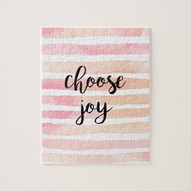 Choose Joy Pink Watercolor Stripes lettering Jigsaw Puzzle (Vertical)