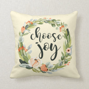 Choose Joy, Watercolor Floral Pillow