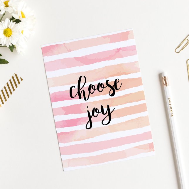 choose joy watercolor pink stripes inspirational postcard (Creator Uploaded)