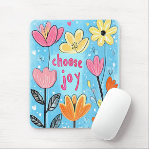 Choose Joy Whimsical Folk Art Floral Mouse Pad