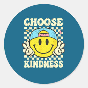 Choose Kindness Smile Face Groovy Classic Round Sticker