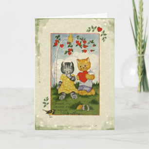 Choose My Heart Vintage Valentine Cats Holiday Card