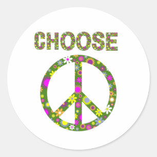 Choose Peace - Retro Flower Peace Sign  Classic Round Sticker