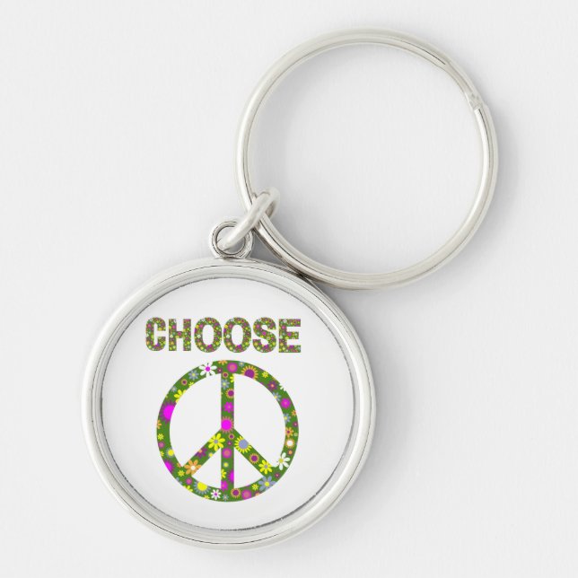 Choose Peace - Retro Flower Peace Sign  Key Ring (Front)