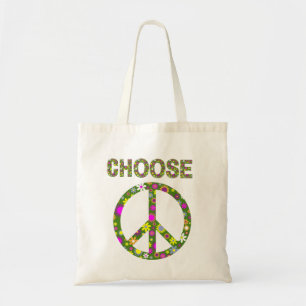 Choose Peace - Retro Flower Peace Sign Tote Bag