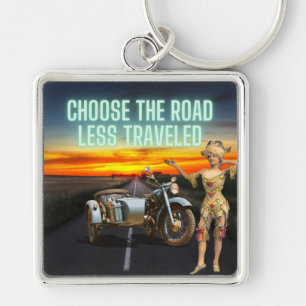 Choose the Road Less Travelled Fun Altered Art  Key Ring