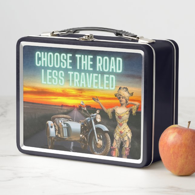 Choose the Road Less Travelled Fun Altered Artn Metal Lunch Box (In Situ)