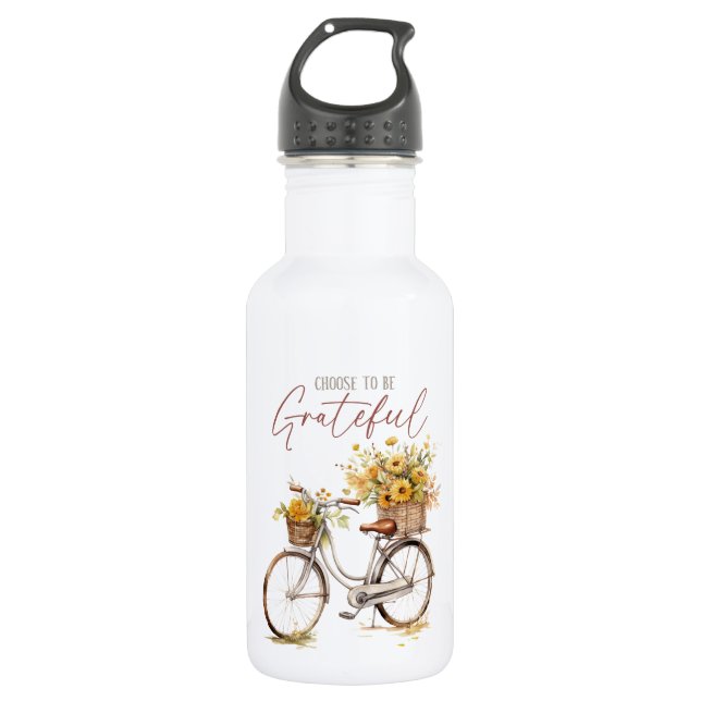 Choose to Be Grateful – Bicycle & Rustic Fall 532 Ml Water Bottle (Front)