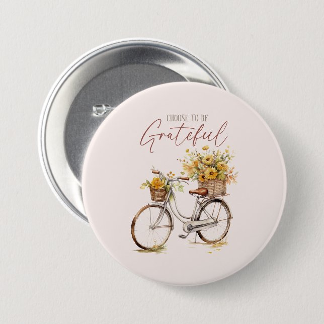 Choose to Be Grateful – Bicycle & Rustic Fall 7.5 Cm Round Badge (Front & Back)