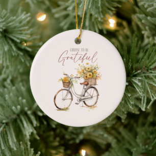 Choose to Be Grateful – Bicycle & Rustic Fall Ceramic Tree Decoration
