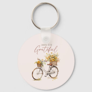 Choose to Be Grateful – Bicycle & Rustic Fall Key Ring