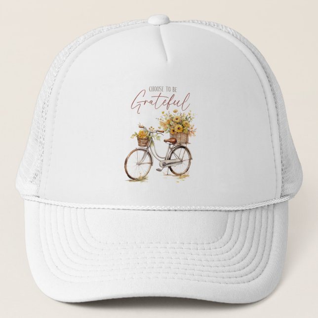 Choose to Be Grateful – Bicycle & Rustic Fall Trucker Hat (Front)