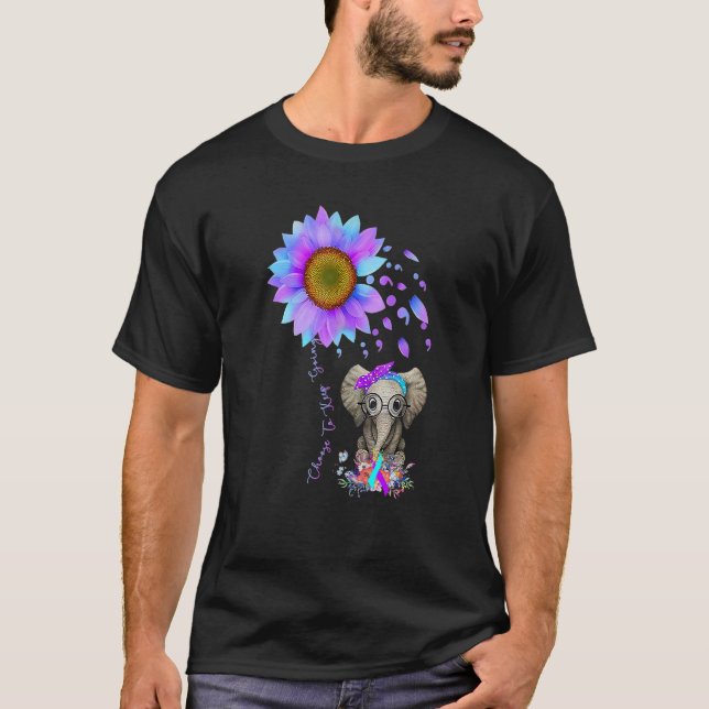 Choose To Keep Going Sunflower Elephant Suicide Pr T-Shirt (Front)