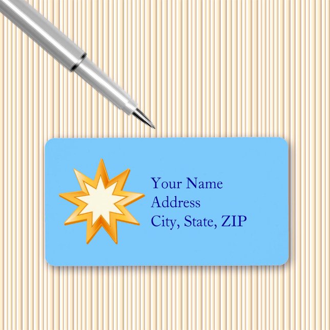 Choose Your Background Colour Baha'i Symbol Label (Choose Your Background Color 2.375" Label. Gold nine pointed star, symbol of the Baha’i faith.)