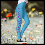 CHOOSE YOUR COLOR Custom Yoga Leggings with Name<br><div class="desc">CHOOSE YOUR COLOR custom yoga leggings! Printed edge to edge, with your name in large purple script up one leg! Sample is sky blue, but you can easily customise to colour of your choice. Also easy to change or delete example text. "create your own" All Rights Reserved © 2024 Alan...</div>