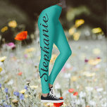 CHOOSE YOUR COLOR Custom Yoga Leggings with Name<br><div class="desc">CHOOSE YOUR COLOR custom yoga leggings! Printed edge to edge, with your name in large black script up one leg! Sample is turquoise blue green but you can easily customise to colour of your choice. Also easy to change or delete example text. All Rights Reserved © 2016 Alan & Marcia...</div>