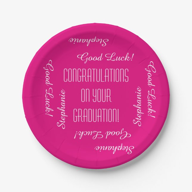 CHOOSE YOUR COLOR Graduation Party Repeating Names Paper Plate (Front)