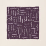 CHOOSE YOUR COLOR, Personalised with Name Scarf<br><div class="desc">CHOOSE YOUR COLOR custom square chiffon scarf! Printed edge to edge, with your name repeating in many fonts! Sample is deep purple (aubergine), but you can easily click CUSTOMIZE to select colour of your choice. Also easy to personalise name. Available in 2 sizes. All Rights Reserved © 2017 Alan &...</div>