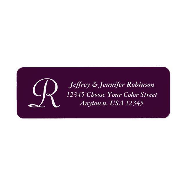 CHOOSE YOUR COLOR, Purple Monogram Return Address (Front)