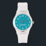 CHOOSE YOUR COLORS, Your Text, Personalised Wrist Watch<br><div class="desc">This fun modern wrist watch for her can be customised as you wish. You can CHOOSE YOUR OWN COLOR to replace the background on the watch face and you can make the text or name say whatever you want. Or keep my stylish turquoise design. All Rights Reserved © 2023 Alan...</div>