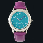 CHOOSE YOUR COLORS, Your Text, Personalized Wrist Watch<br><div class="desc">This fun modern wrist watch for a child can be customized as you wish. You can CHOOSE YOUR OWN COLOR to replace the background on the watch face and you can make the text or name say whatever you want. Or keep my stylish turquoise design. All Rights Reserved © 2025...</div>