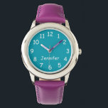 CHOOSE YOUR COLORS, Your Text, Personalized Wrist Watch<br><div class="desc">This fun modern wrist watch for a child can be customized as you wish. You can CHOOSE YOUR OWN COLOR to replace the background on the watch face and you can make the text or name say whatever you want. Or keep my stylish turquoise design. All Rights Reserved © 2025...</div>