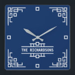 Choose Your Colour Art Deco Retro Geometric Border Square Wall Clock<br><div class="desc">Create your own cool retro monogram with this Art Deco-inspired border design. Replace the sample text with your own for a personalised gift. The background colour is fully customisable so you can match it to your decor or favourite colour. Simply click on the “Details” link then the “Click to customise...</div>