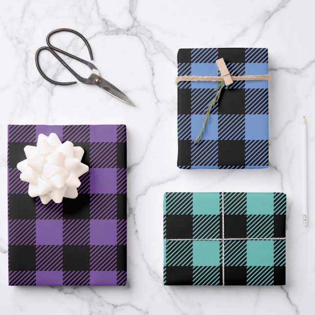 Choose your Colour Customisable Buffalo Plaid Wrapping Paper Sheet (Front)