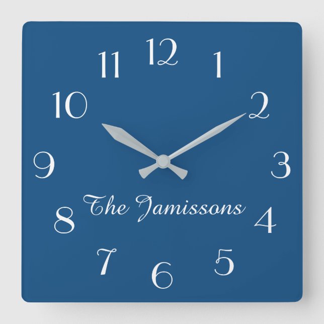 Choose Your Colour or Classic Blue Minimalist Square Wall Clock (Front)