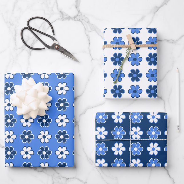 Choose Your Own Colours - Fun Retro Flowers Wrapping Paper Sheet (Front)