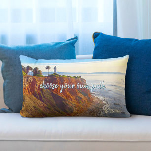 Choose Your Own Path Lighthouse Ocean Cliff Photo Lumbar Cushion