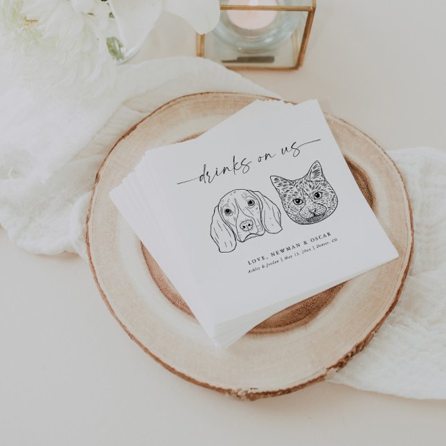 CHOOSE YOUR PETS Wedding Cat + Dog Drinks On Us Napkin (Creator Uploaded)