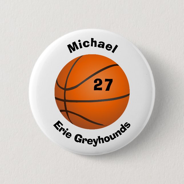 Choose your Team Colour Personalised Basketball 6 Cm Round Badge (Front)