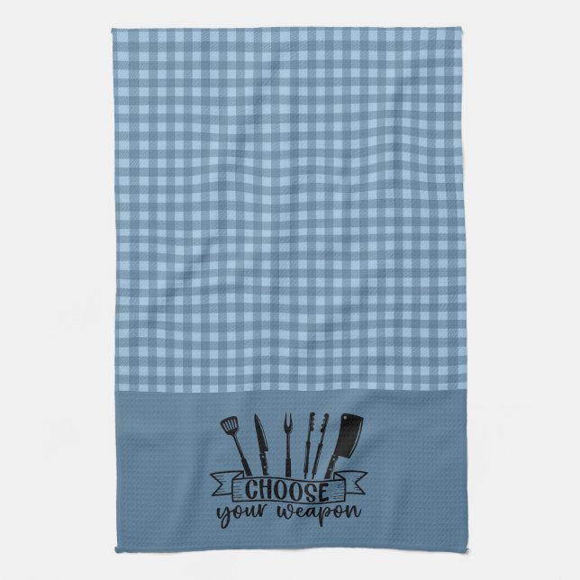 Choose Your Weapon - Blue Buffalo Plaid  Tea Towel (Vertical)
