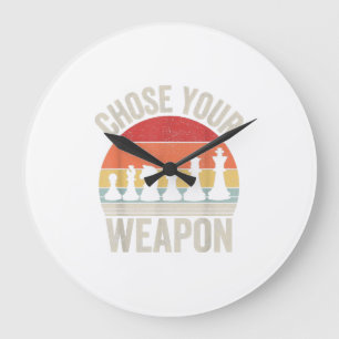 Choose Your Weapon Funny Chess Pieces Large Clock
