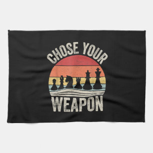 Choose Your Weapon Funny Chess Pieces Tea Towel
