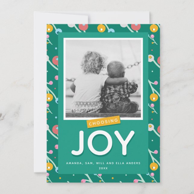 Choosing Joy Holiday Berries Custom Photo Card (Front)