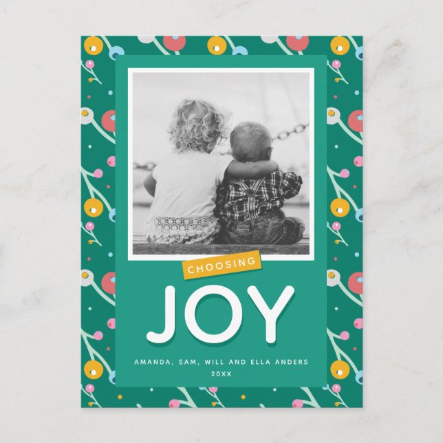 Choosing Joy Holiday Berries Custom Photo Postcard (Front)