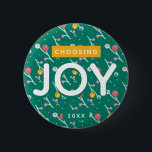 Choosing Joy Modern Berries in Yellow Green Custom 6 Cm Round Badge<br><div class="desc">Whimsical and modern,  this design features an original berry illustration in green,  yellow,  pink and blue with the words "Choosing Joy". Year is customisable.</div>