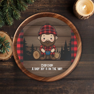 Chop Chop! Rustic Lumberjack Flannel Baby Shower Paper Plate