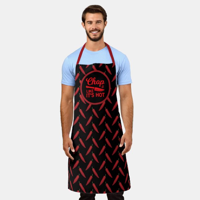Chop It Like Its Hot Red Chilli Pepper Funny Chef' Apron (Worn)