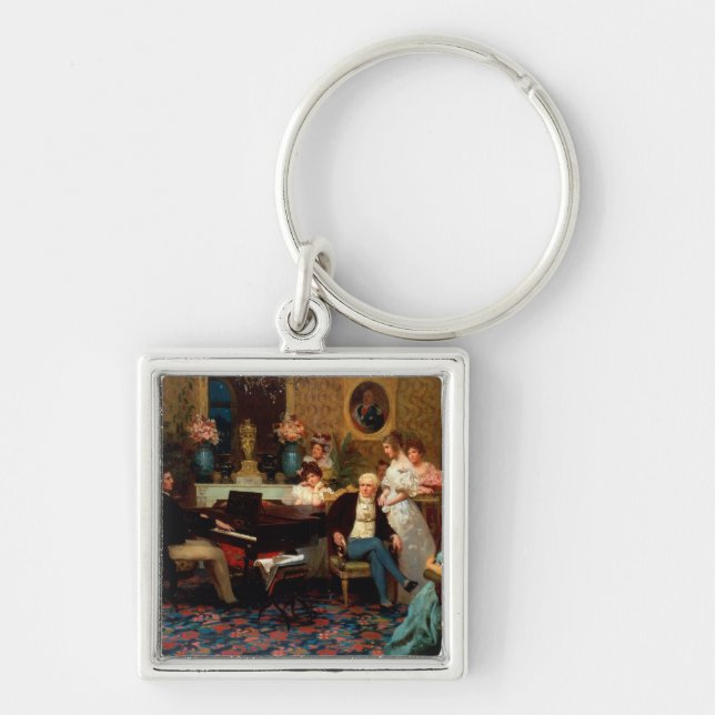 Chopin Playing the Piano Key Ring (Front)