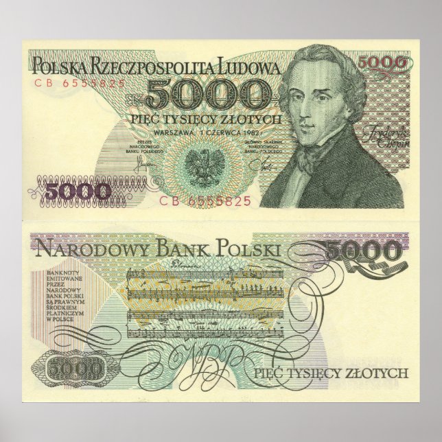 Chopin's portrait on Polish Currency poster (Front)