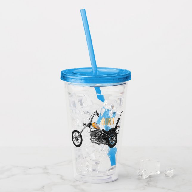 Chopper Motorcycle 1950 cartoon illustration Acrylic Tumbler (Front Ice)