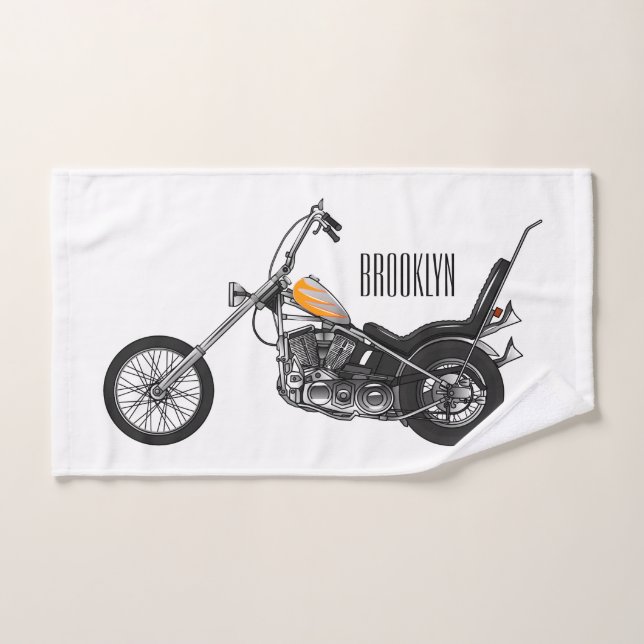 Chopper Motorcycle 1950 cartoon illustration Bath Towel Set (Hand Towel)
