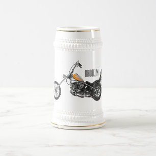 Chopper Motorcycle 1950 cartoon illustration Beer Stein