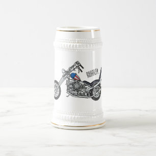 Chopper Motorcycle 1950 cartoon illustration Beer Stein