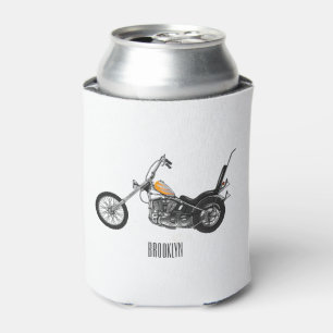 Chopper Motorcycle 1950 cartoon illustration Can Cooler